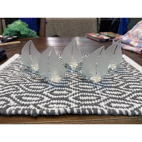 Kate Aspen frosted glass sailboat tealight candle holder -4" tall Bundle Of 5 - Picture 5 of 13